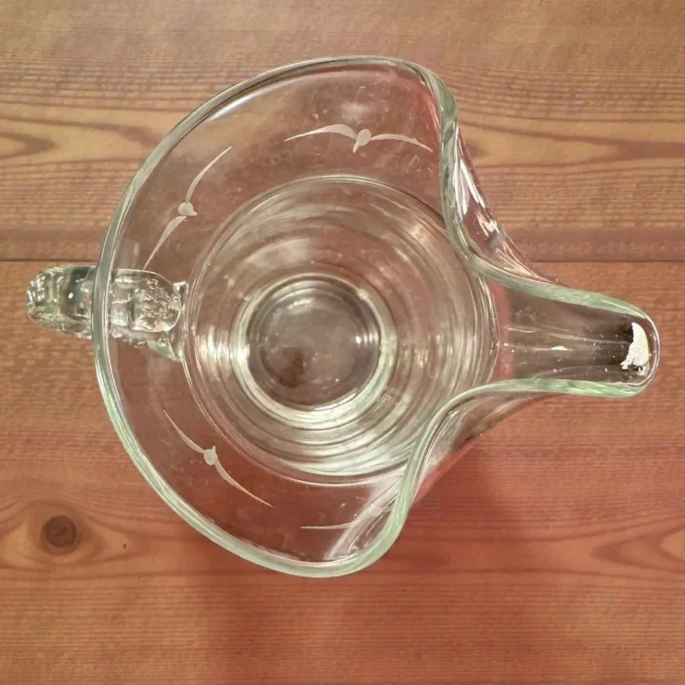 Vintage Mid Century Etched Glass Seagull Pitcher